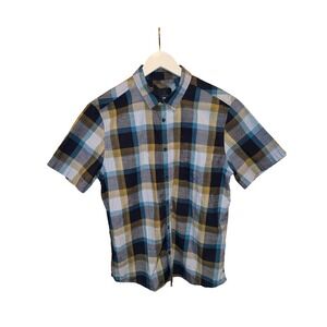 Prana Mens‎ Medium Plaid Short Sleeve Organic Cotton Recycled Polyester Shirt